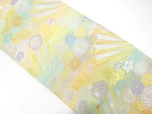 扇に流水・菊・桔梗模様織り出し　暈し袋帯